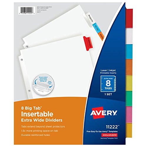 avery big tab insertable extra wide dividers 8 multicolor tabs 1 set 11222
