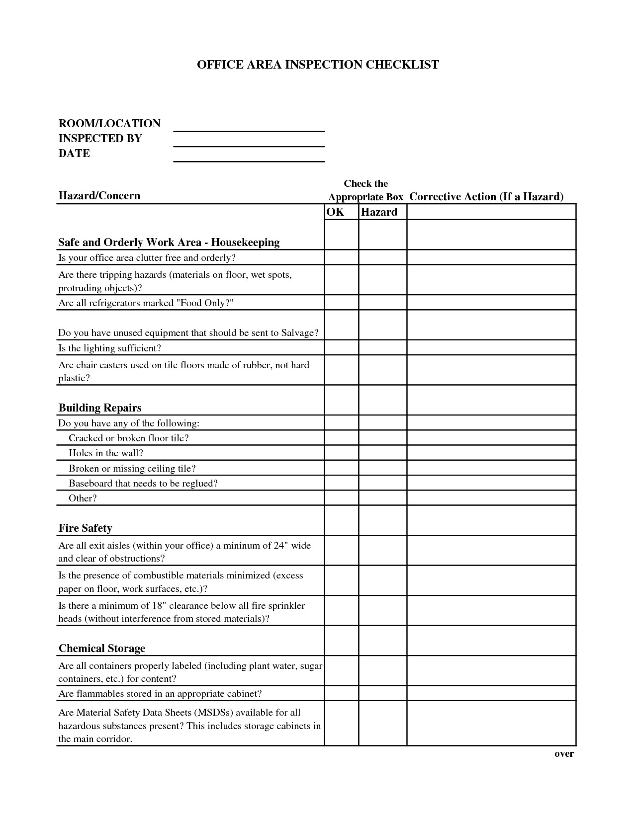 Office Safety Inspection Checklist Template Best Photos Of Room Inspection Checklist Template Hotel