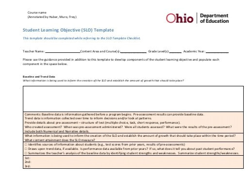 Ohio Slo Template Student Learning Objective Slo Template Omea
