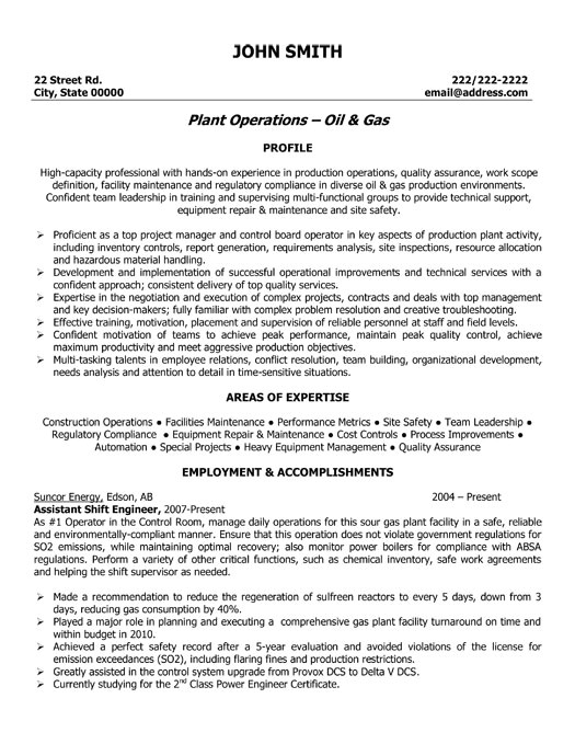 oil gas resume samples