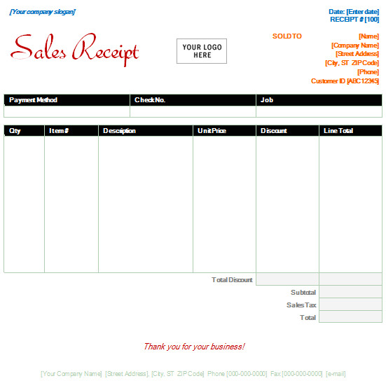 Online Sales Receipt Template Receipt Template Microsoft Word Templates