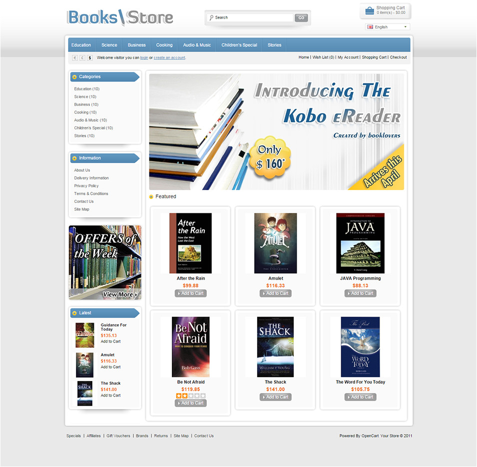 opencart templates for bookstores bookshops