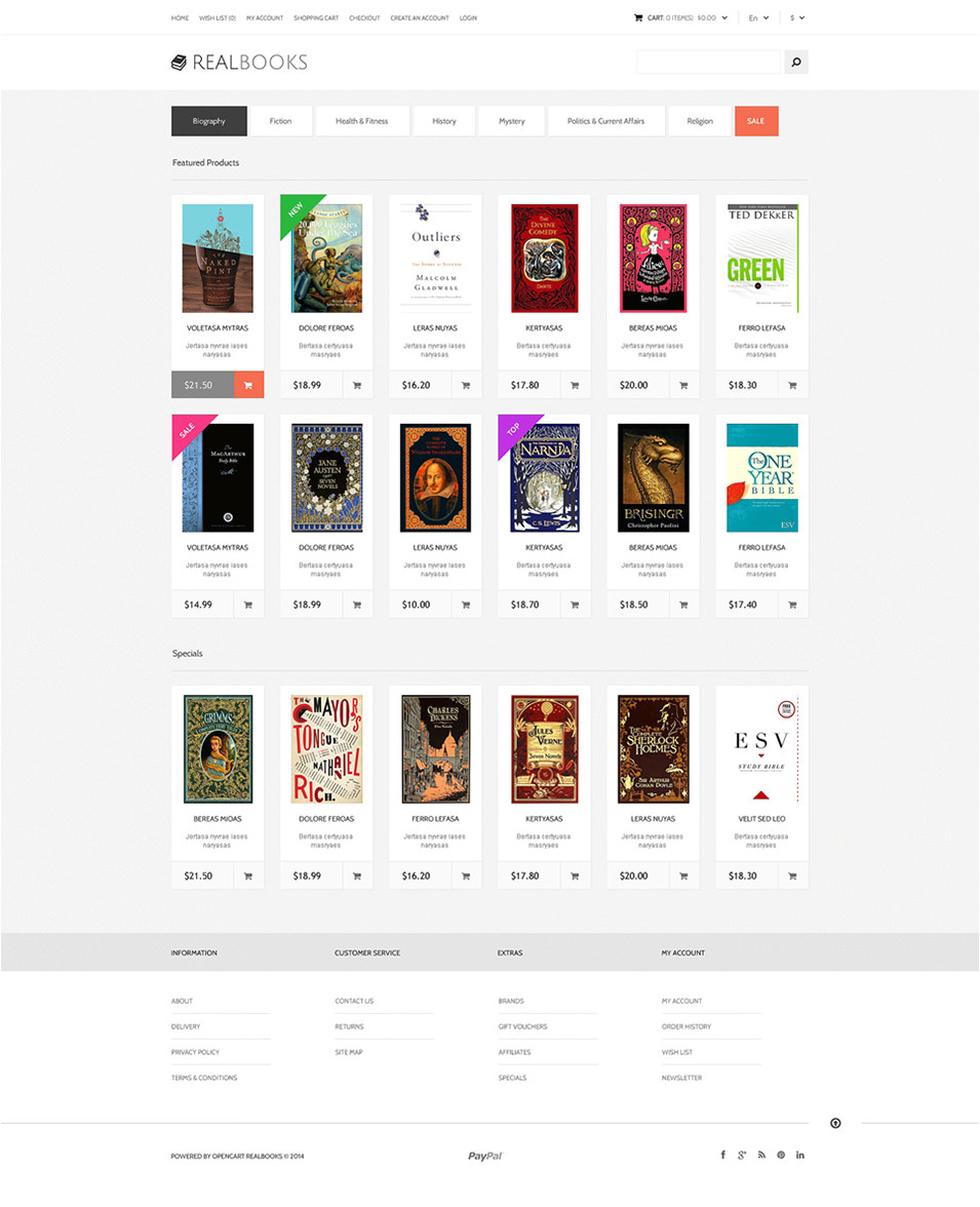 opencart templates for bookstores bookshops