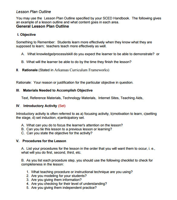 Outline Of A Lesson Plan Template Lesson Plan Outline Template 8 Free Free Word Pdf