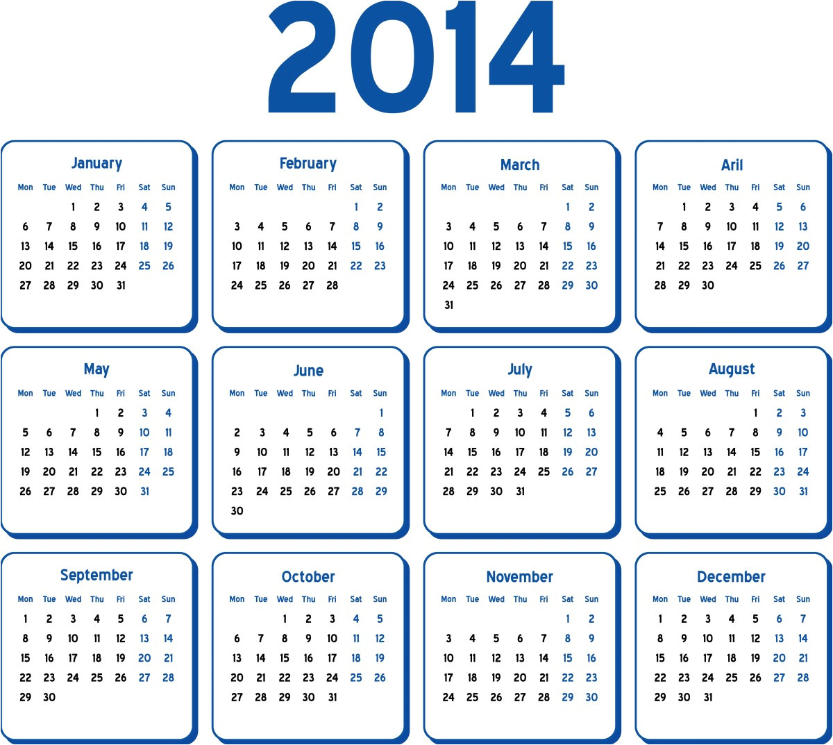 calendar 2014 printable one page