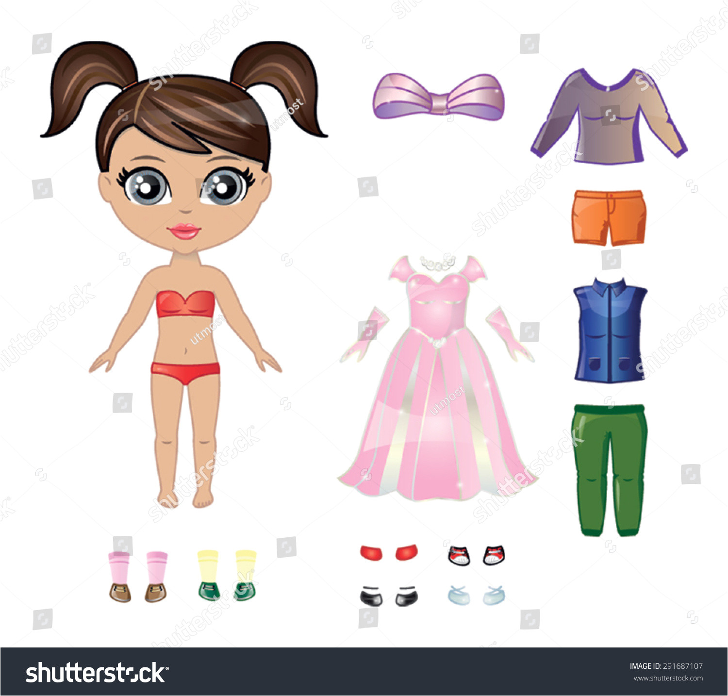beautiful vector dress paper doll body 291687107