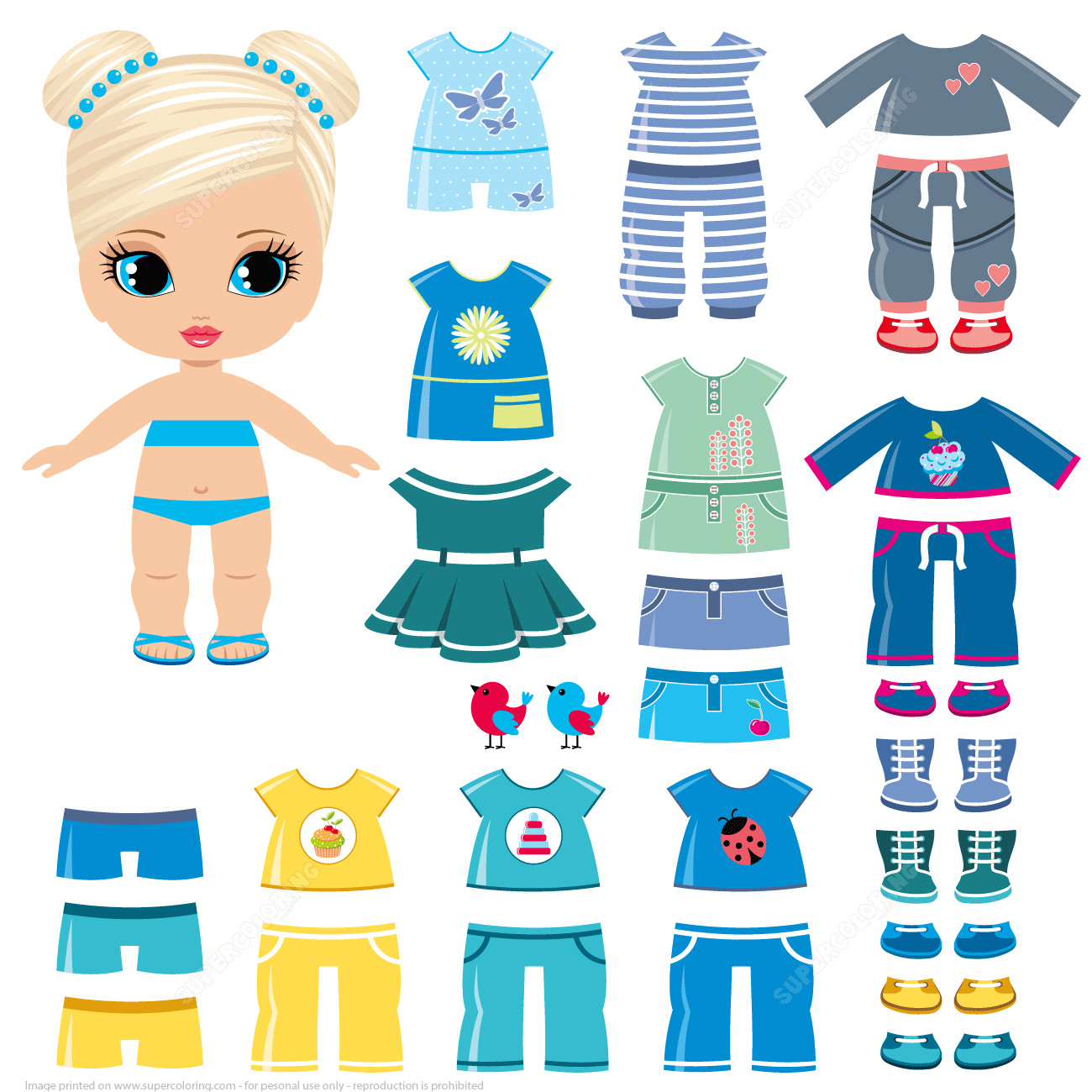 summer clothing and shoes for a little girl paper doll