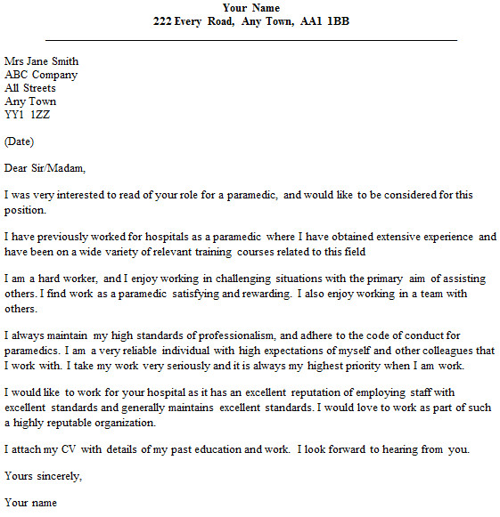 Paramedic Cover Letter Examples Paramedic Cover Letter Sample Lettercv Com