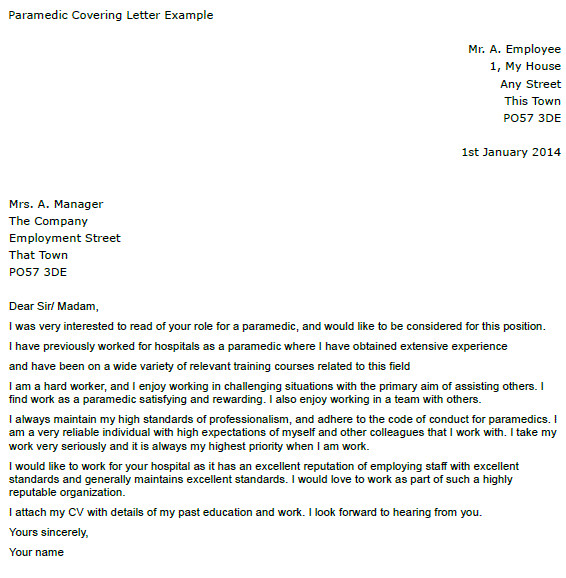 paramedic covering letter example