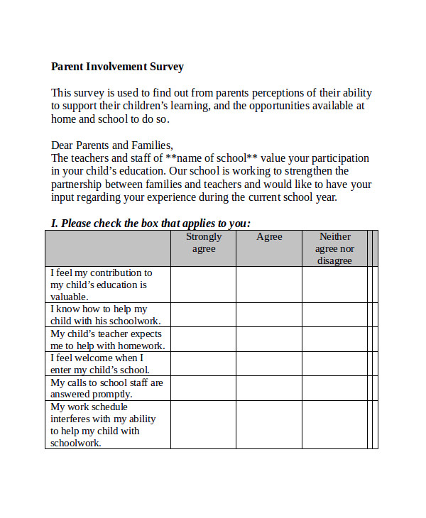 parent survey template