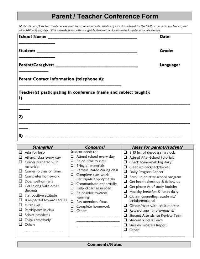 parent teacher conference form