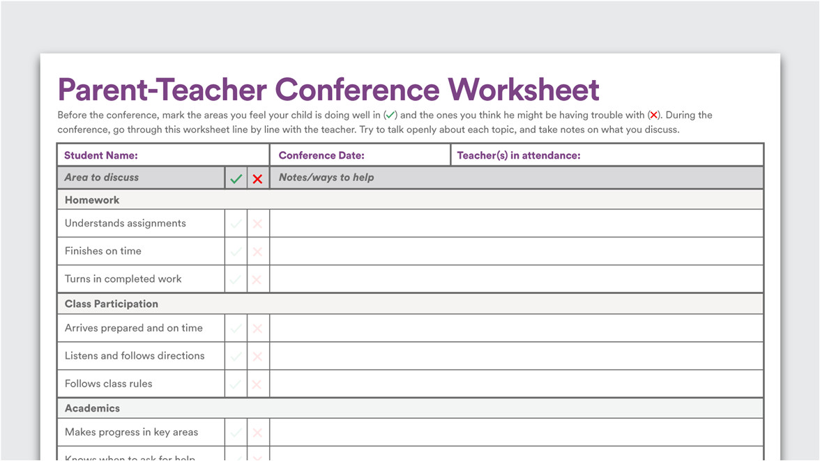 download parent teacher conference worksheet