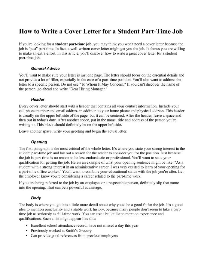 cover letter for part time job