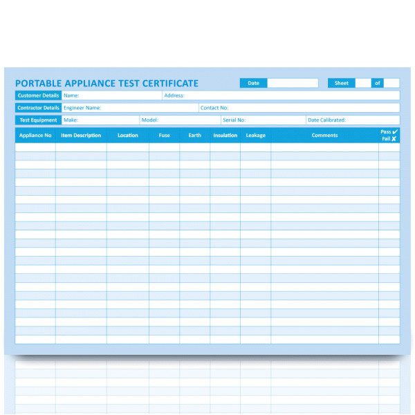 a4 pat test log book register of portable appliances multiple site with duplicate copy p1956
