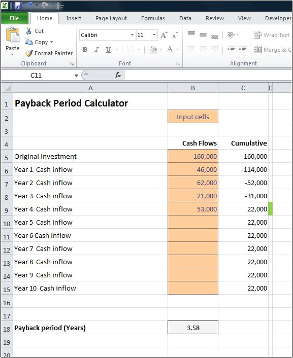 Payback Period Template Payback Period Calculator Double Entry Bookkeeping