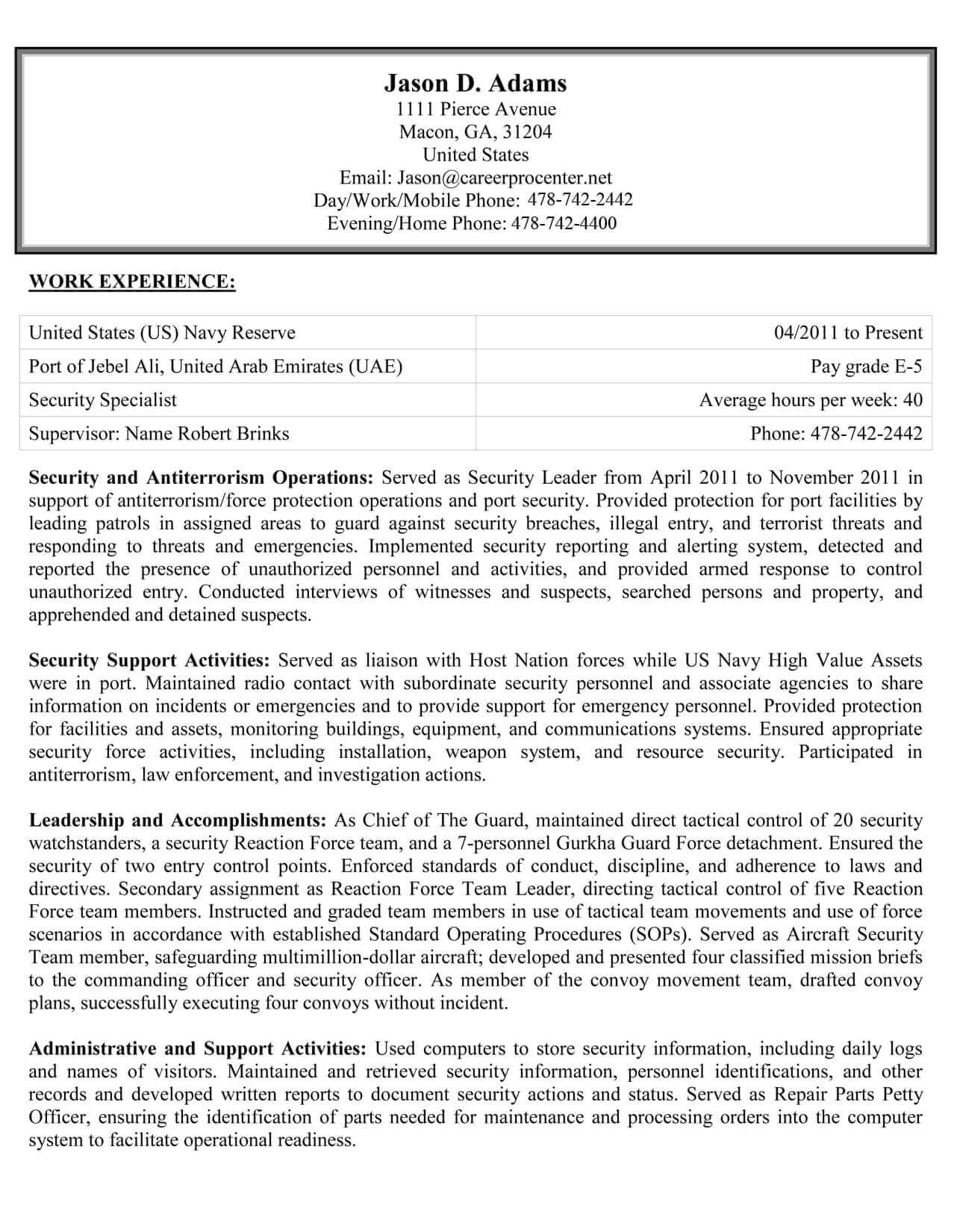personnel security specialist resume sample