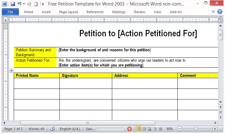 free petition template for word