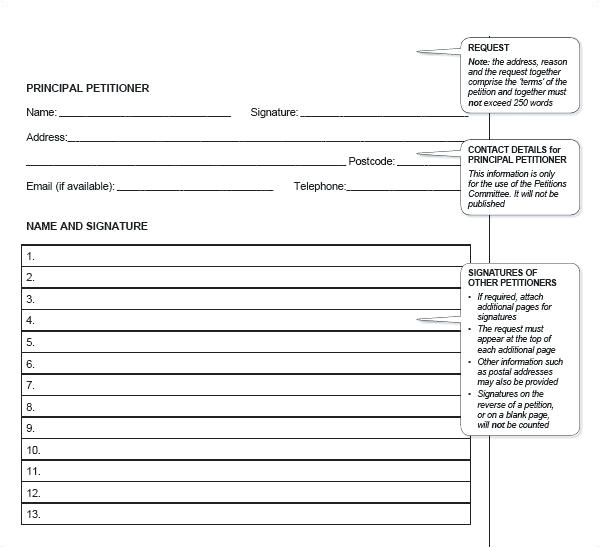 petition sign up sheet template
