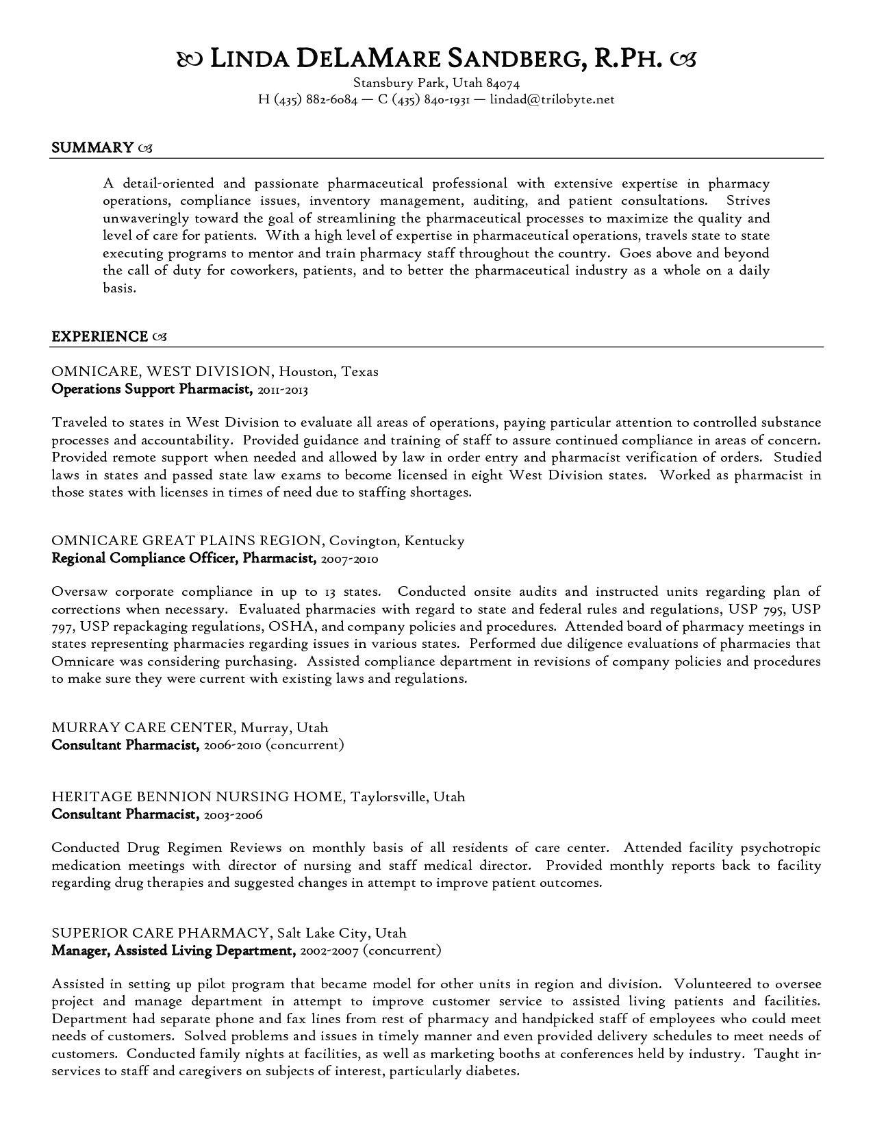 pharmacist resume sample canada
