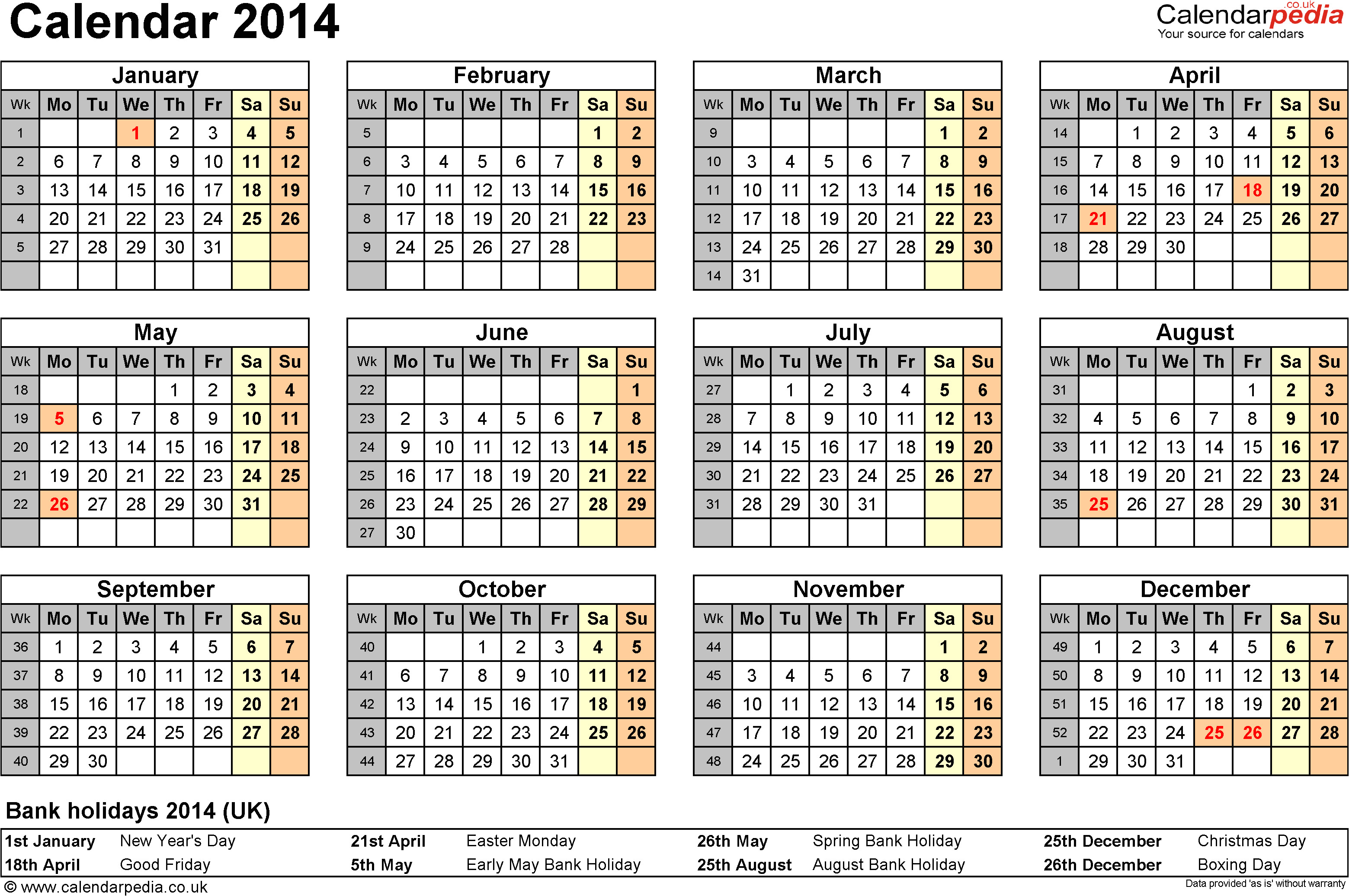 calendar 2014 excel templates