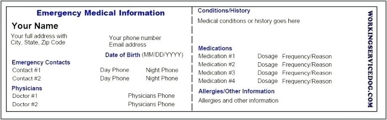 medical alert wallet card template