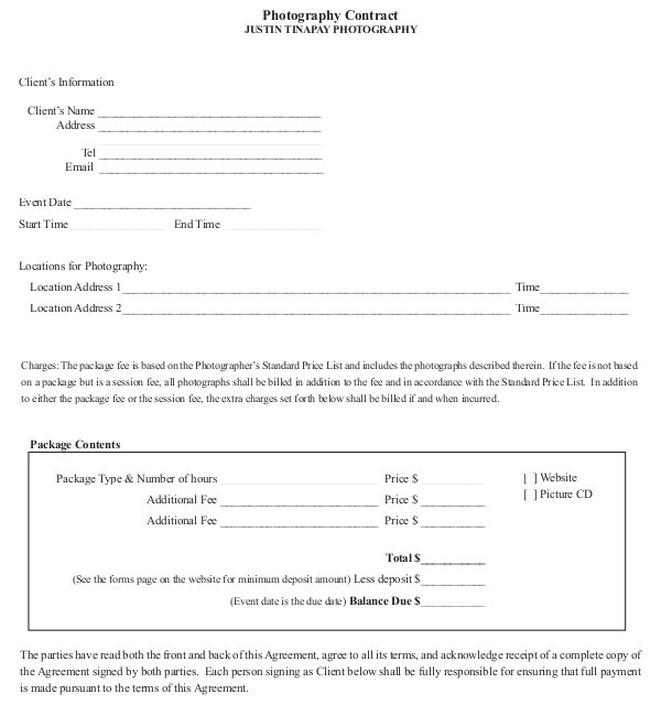 Photographer Contracts Templates 18 Photography Contract Templates Pdf Doc Free