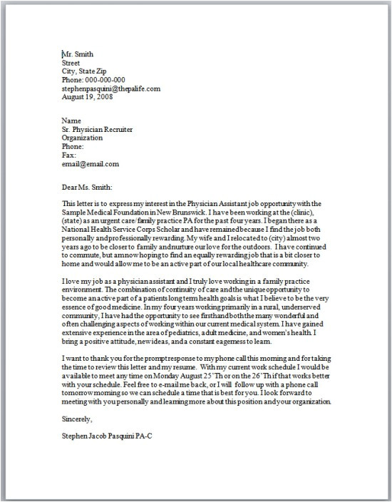 Physician assistant Cover Letter New Graduate Physician assistant Resume Curriculum Vitae and Cover