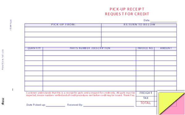 Pick Up Receipt Template Auto Parts Pick Up Receipt form Buy now Estampe