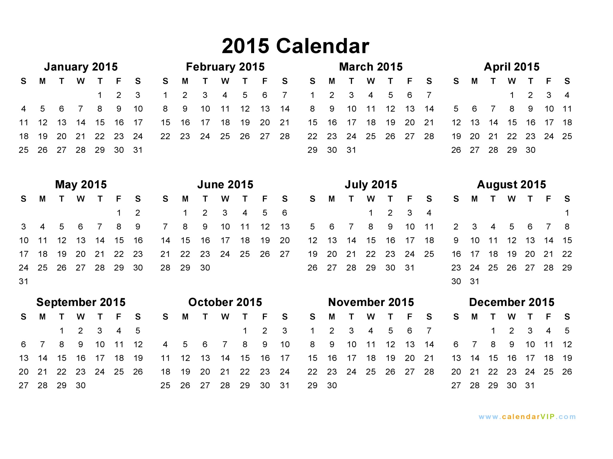 printable month calendar 2015