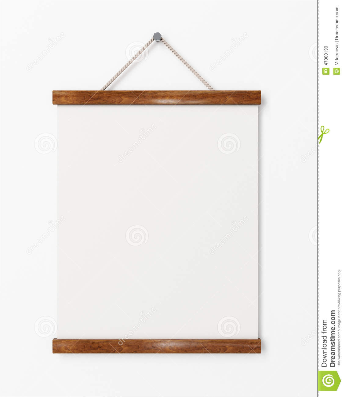 stock illustration mock up blank poster wooden frame hanging white wall background template design image47000199