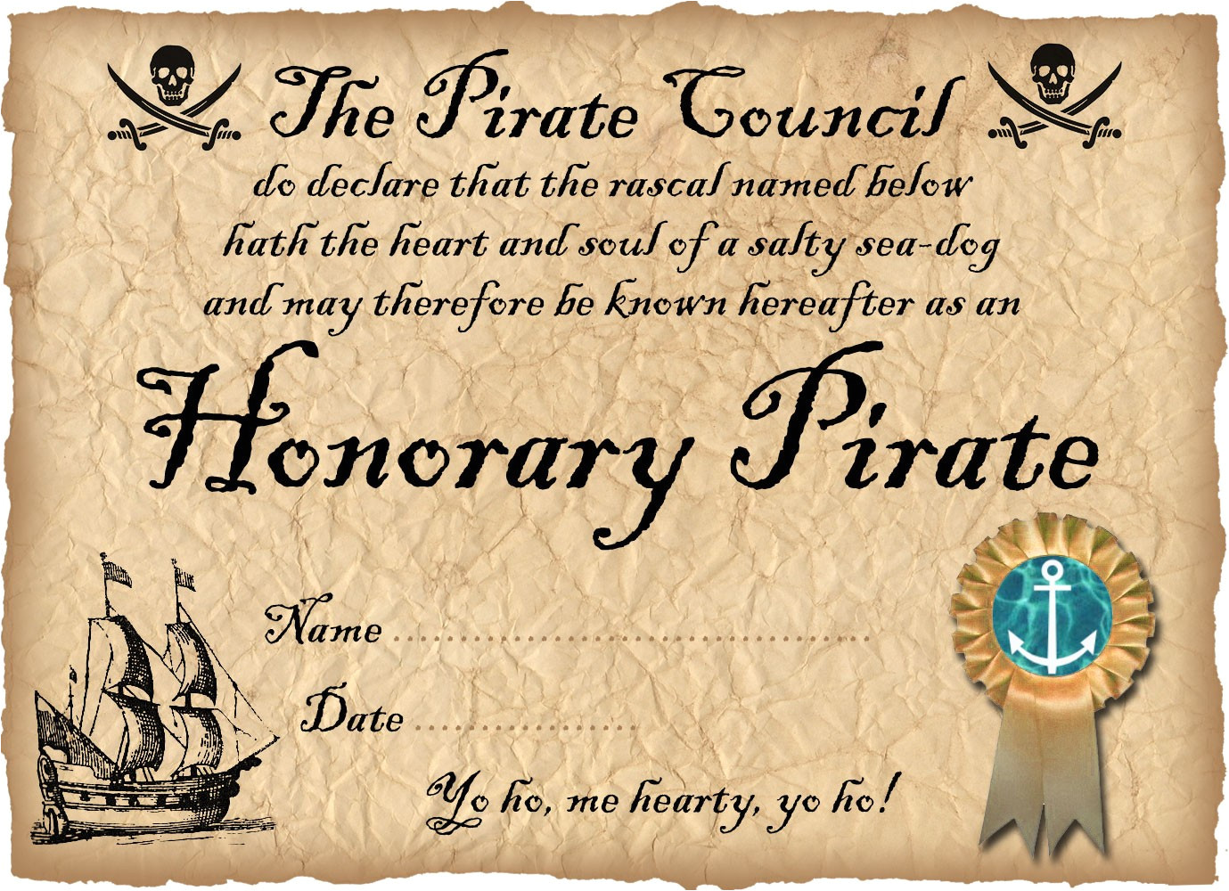 Pirate Certificate Template Honorary Pirate Certificate Rooftop Post Printables