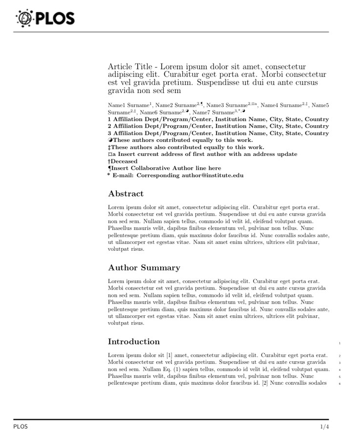 Plos One Word Template Latex Templates Academic Journals