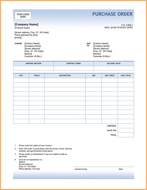 5 purchase order template microsoft word