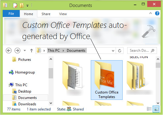 custom office templates folder location in office 2013