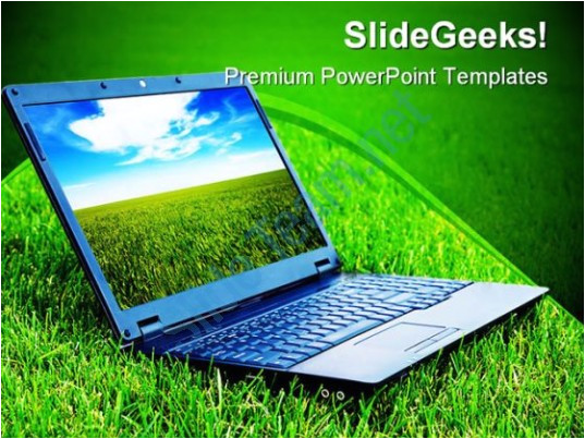 laptop on grass computer powerpoint templates and powerpoint backgrounds 0211