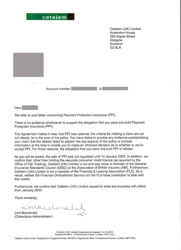 ppi claims letter template