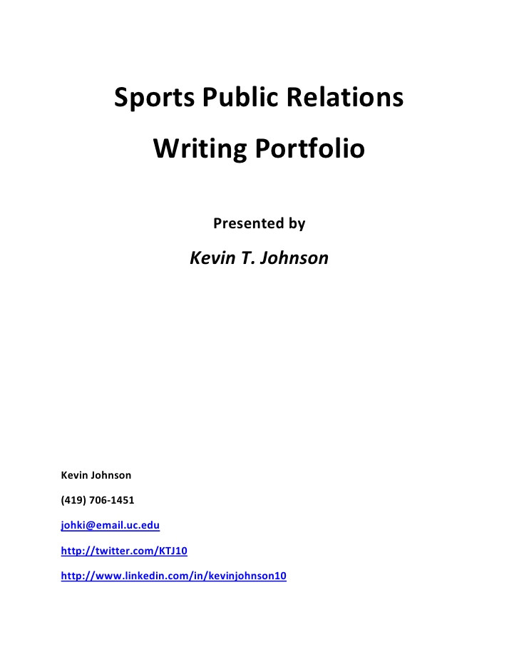 kevin johnson sport public relations portfolio
