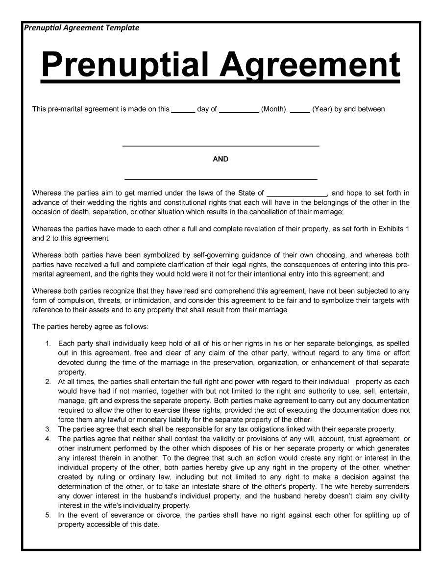 Prenuptial Agreements Templates 30 Prenuptial Agreement Samples forms Template Lab