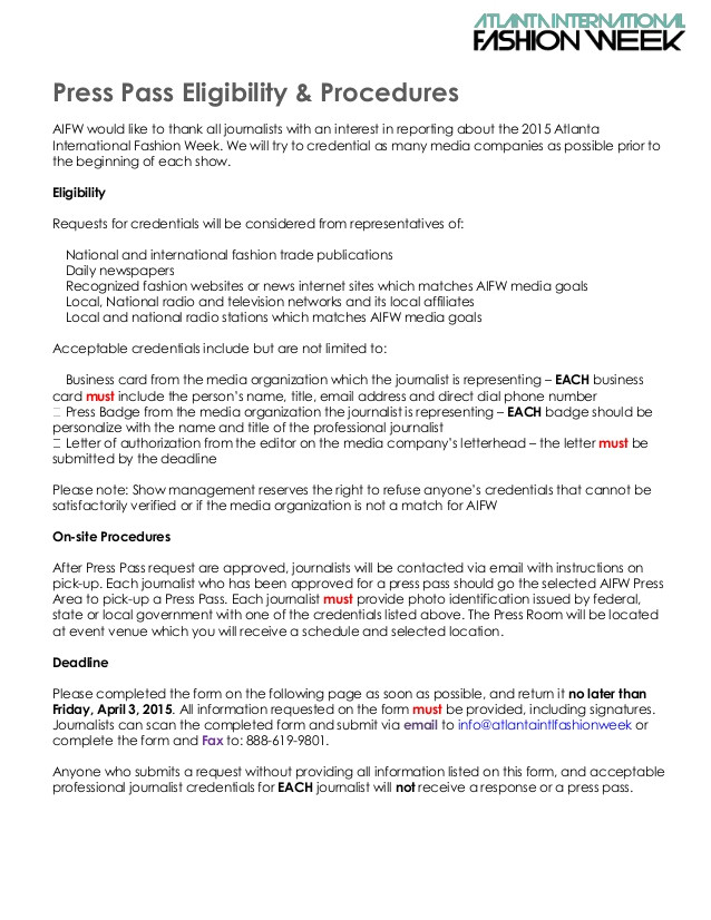 Press Pass Request Template Press Credentials Request