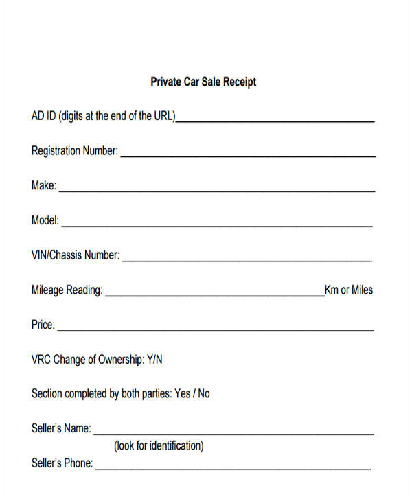 Private Car Sale Receipt Template Free 43 Sample Receipt Templates Sample Templates