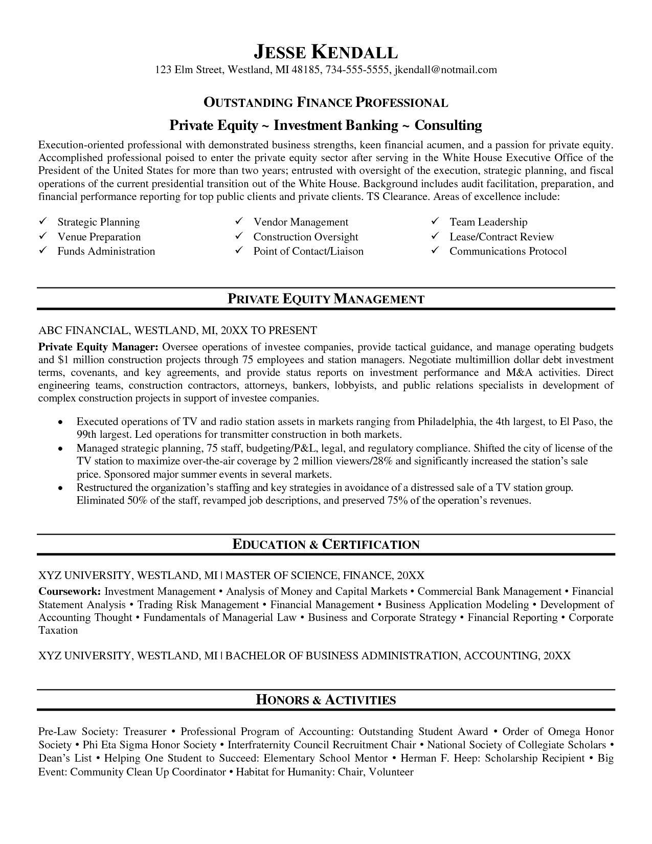 private equity resume