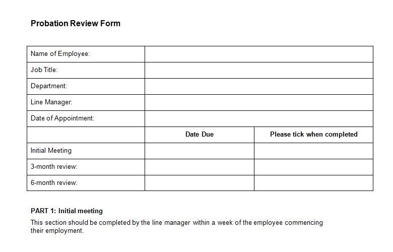 Probation Meeting Template Probation Review form Template Bizorb
