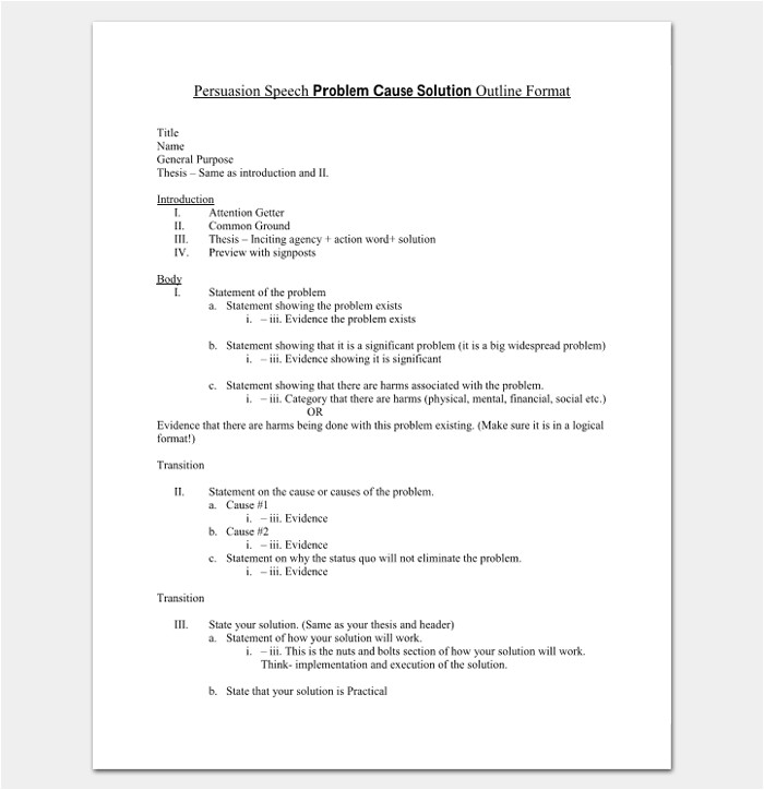 Problem solution Outline Template Persuasive Speech Outline Template 15 Examples Samples