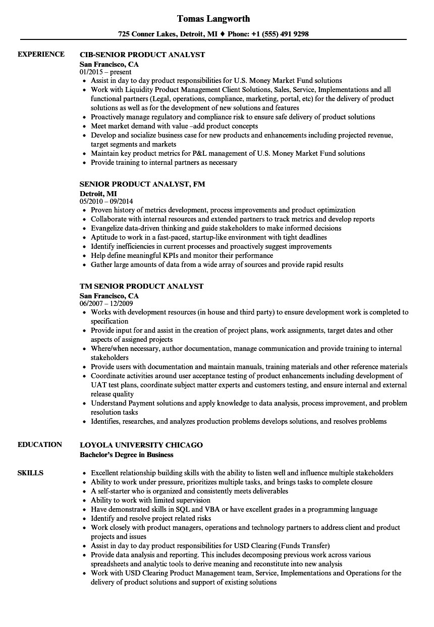 Product Analyst Resume Sample Senior Product Analyst Resume Samples Velvet Jobs