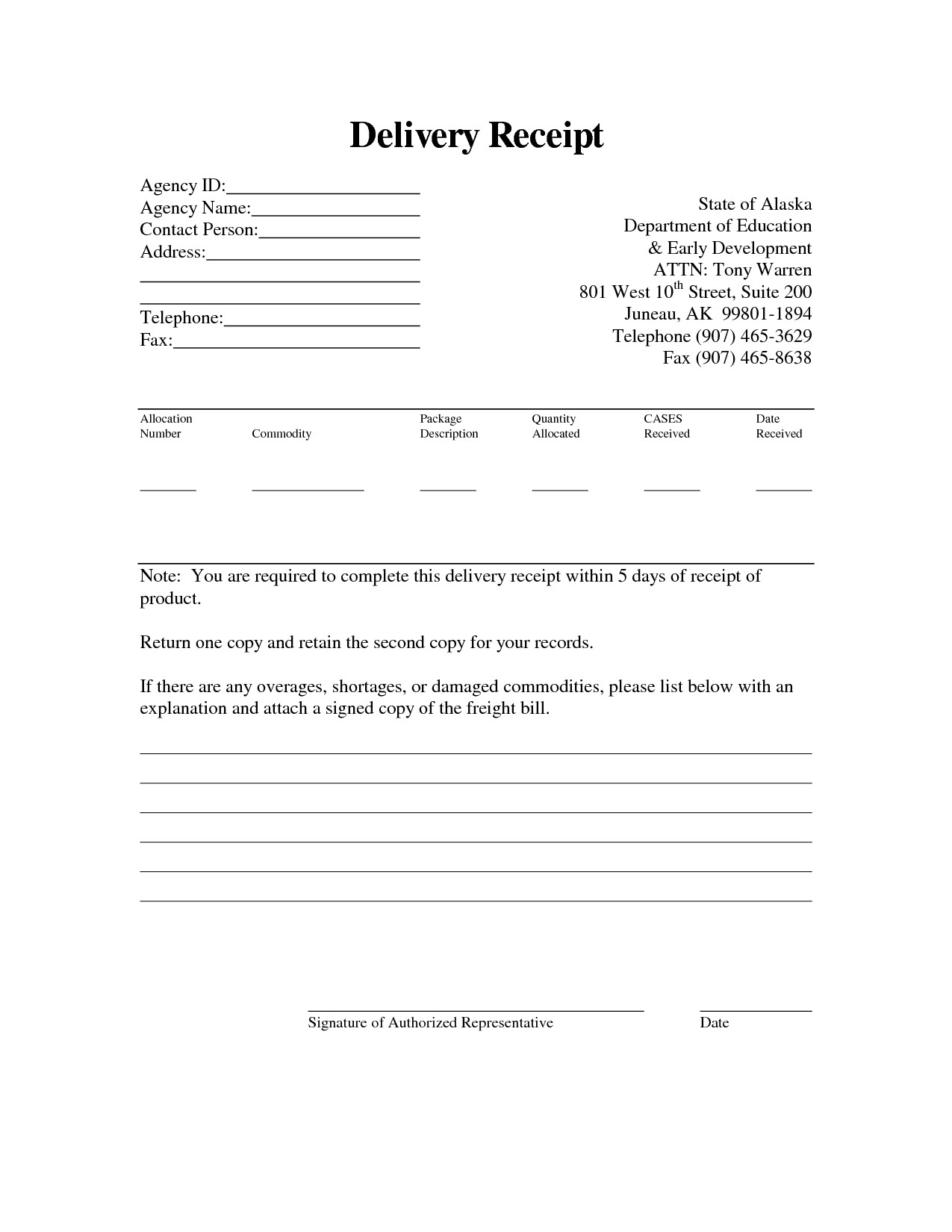 post courier delivery receipt form 113268