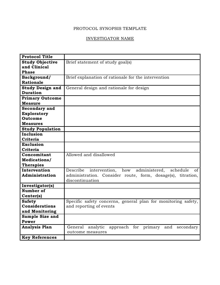 Protocol Synopsis Template Clinical Trial Protocol Synopsis Template Templates