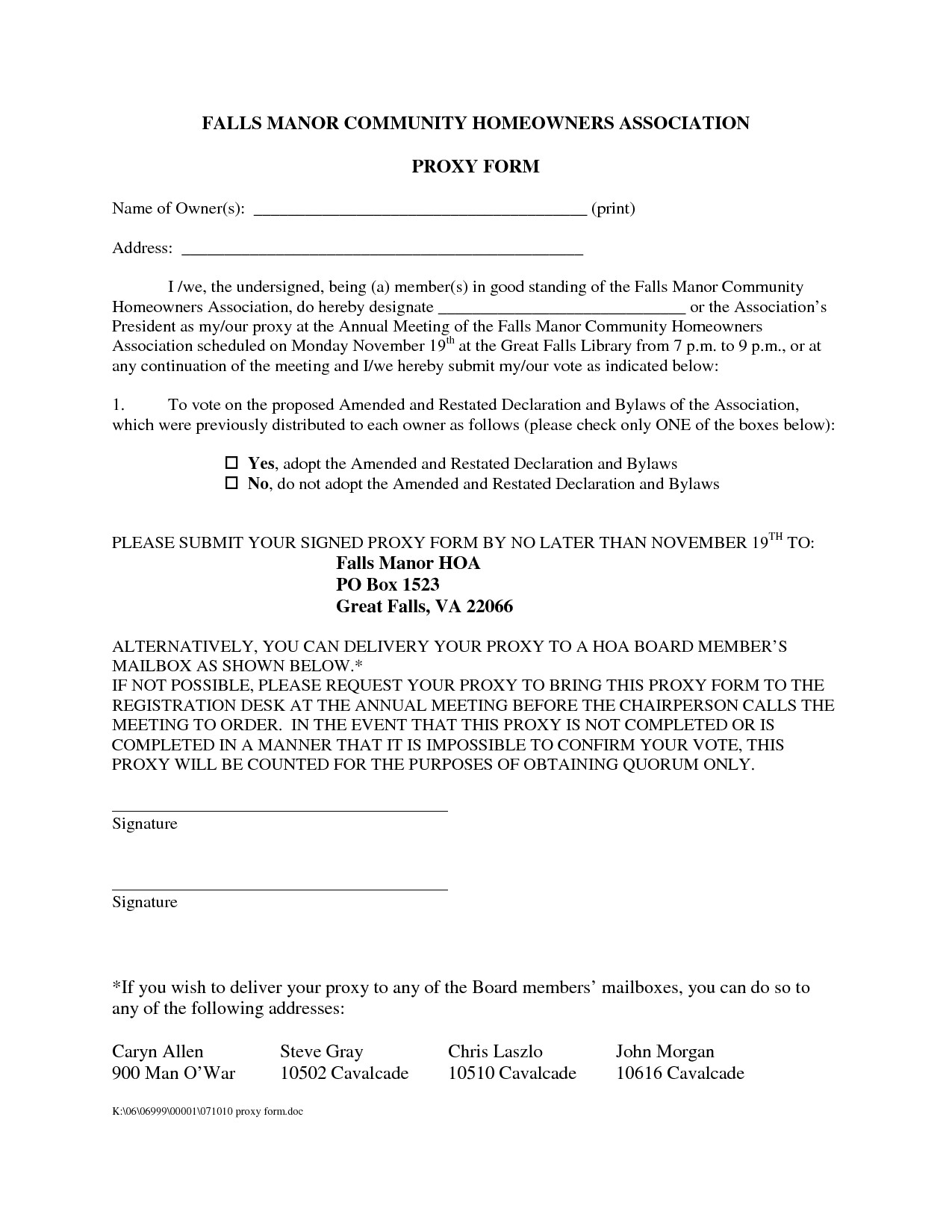26 images of homeowners association proxy form template download 7585