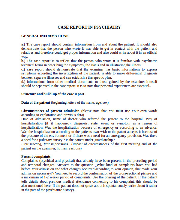 Psychiatrist Report Template 9 Case Report Templates Sample Templates