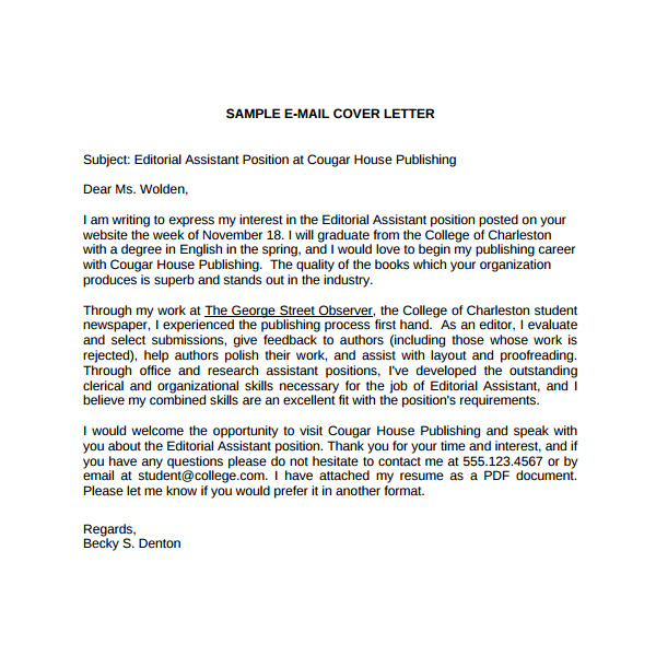 Publishing assistant Cover Letter 7 Editorial assistant Cover Letter Templates Sample