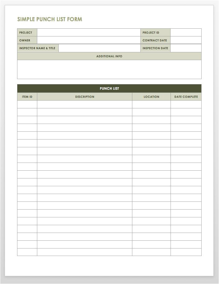 free punch list templates